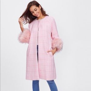 Pink faux fur tweed coat